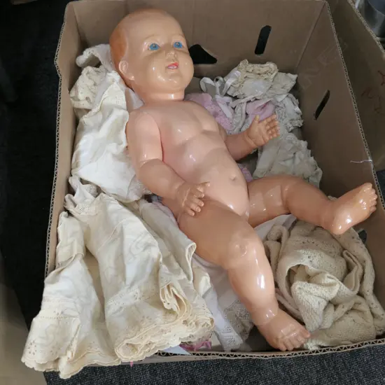 VINTAGE DOLL AND CLOTHES