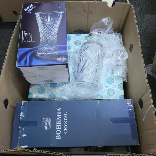 BOX LOT ASST. BOHEMIA CRYSTAL IN BOXES