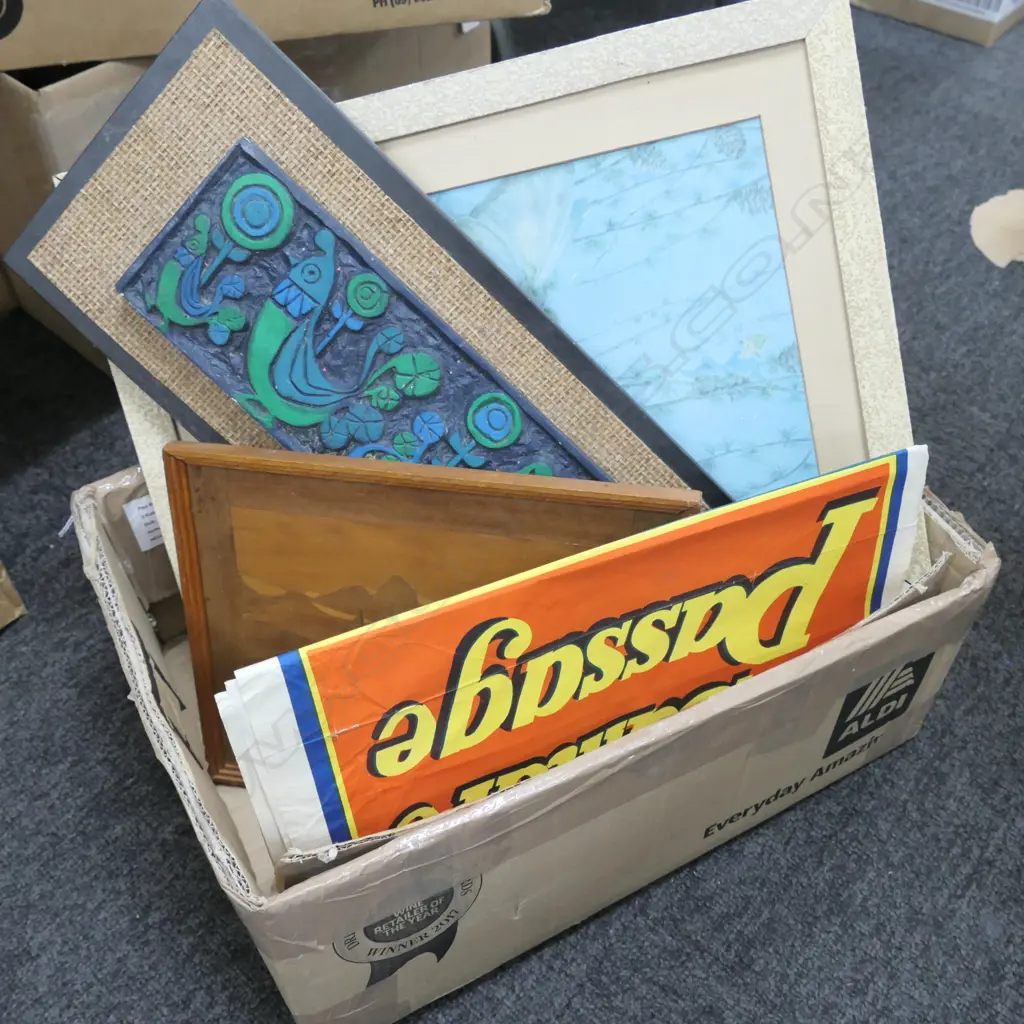 BOX WITH 3 RETRO ARTWORKS (LARGEST 410 X 330MM, 2 VINTAGE POSTERS Image 1++