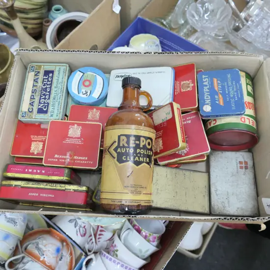 LOT ASST CIGARETTE TINS ETC