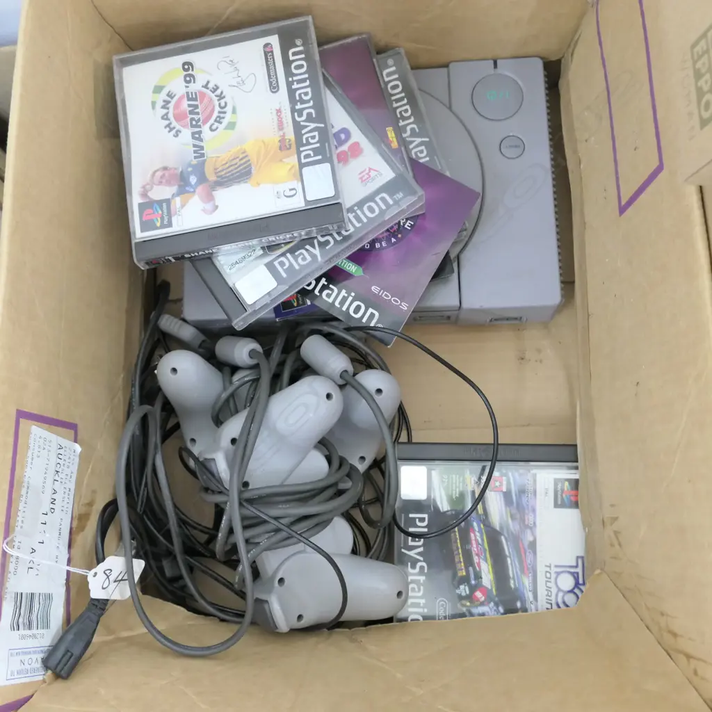 BOX WITH PLAYSTATION, 2 CONTROLLERS, GAMES ETC Image 1++