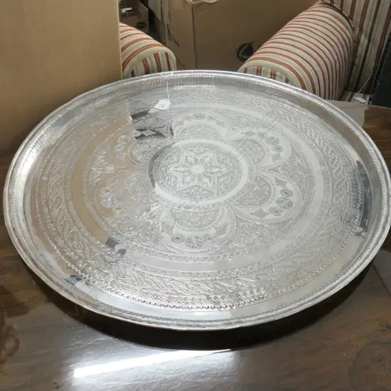 LARGE MIDDLE EASTERN SILVER OVER BRASS CIRCULAR TRAY Dia.600MM