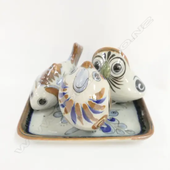3 CERAMIC MEXICAN FISH + DISH L170 MM