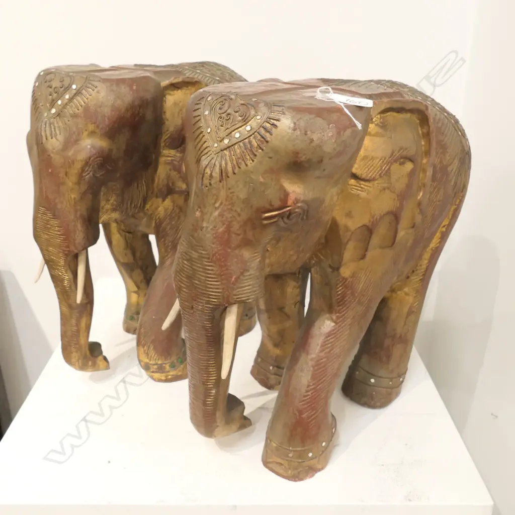 PAIR CARVED ELEPHANTS 360MM H Image 1++