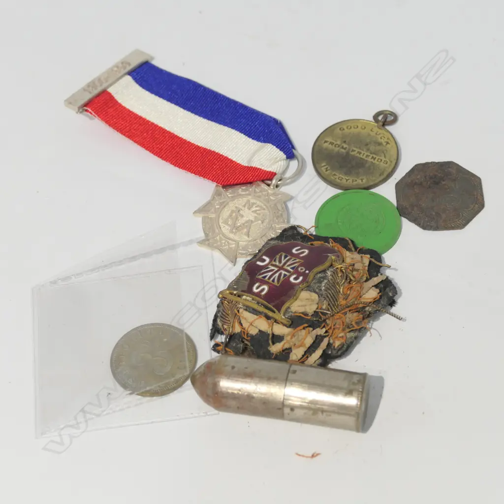 WWII EGYPT NAAFI TOKEN, EGYPT GOOD LUCK MEDALLION, 1905 WANGANUI COSI CLUB TOKEN, ETC Image 1++
