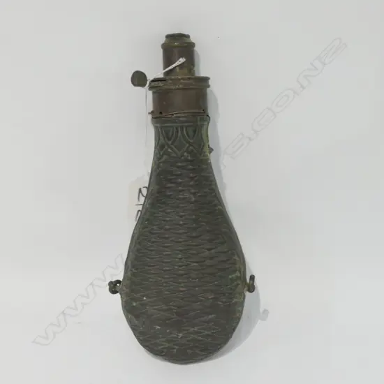 ANTIQUE COPPER POWDER FLASK - FAMILY PROVENANCE - FLIGHT FROM KABUL 1842