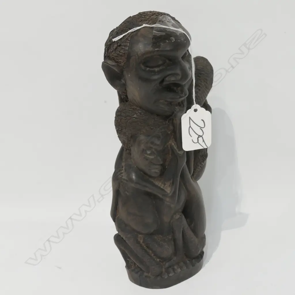 CARVED AFRICAN HARDWOOD FIGURE GROUP Image 1++