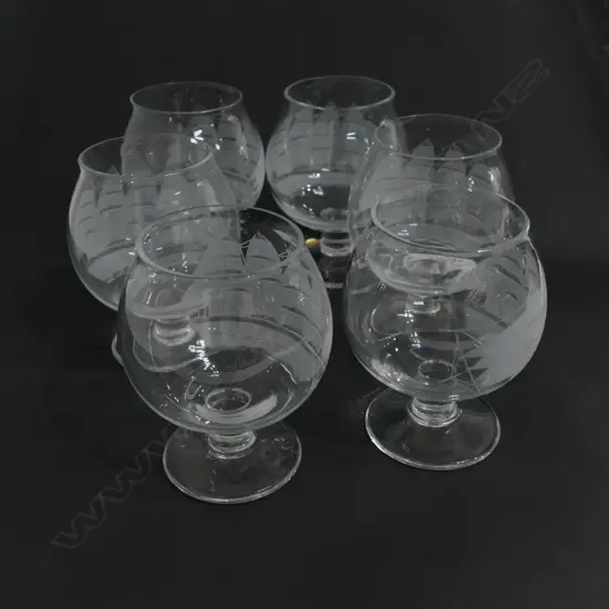 6 PCE SAILING SHIP ETCHED DRINKING GLASSES