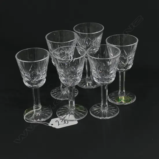 6 WATERFORD LIQUEUR GLASSES 90MM H