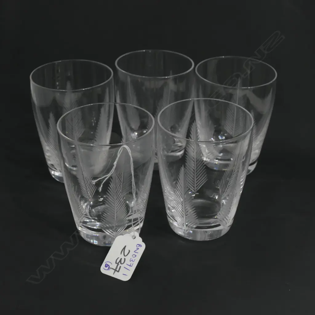 FIVE STUART CRYSTAL 'WOODCHESTER' TUMBLERS Image 1++