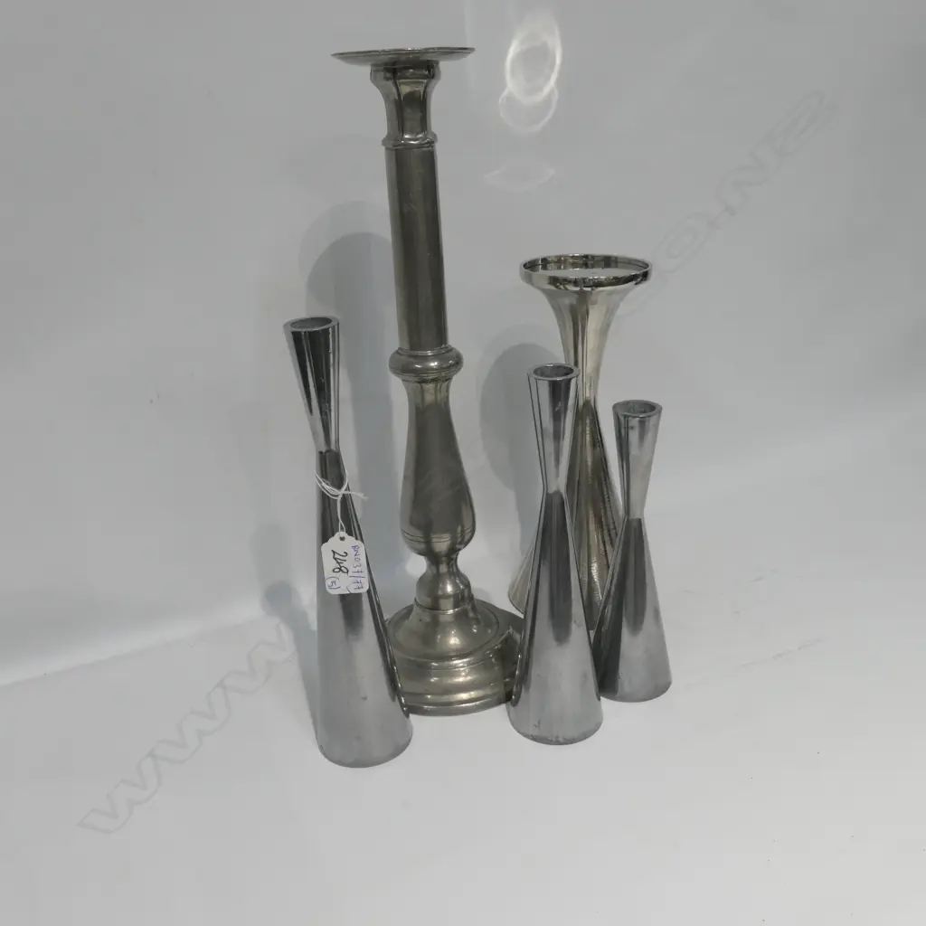 5 ASST. SILVER METAL / PEWTER CANDLEHOLDERS TALLEST 390MM H Image 1++