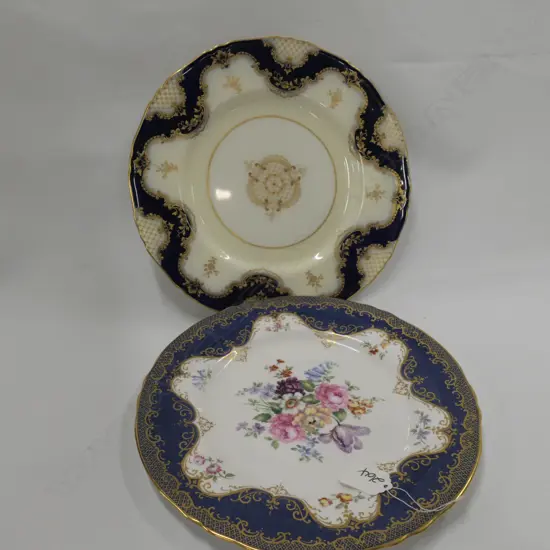 WORCESTER GILT & COBALT PLATE 1934 & CROWN STAFF FLORAL MEDALLION PLATE 