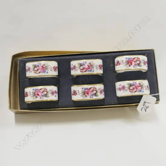 BOXED SET OF 6 DERBY CHINA NAPKIN RINGS