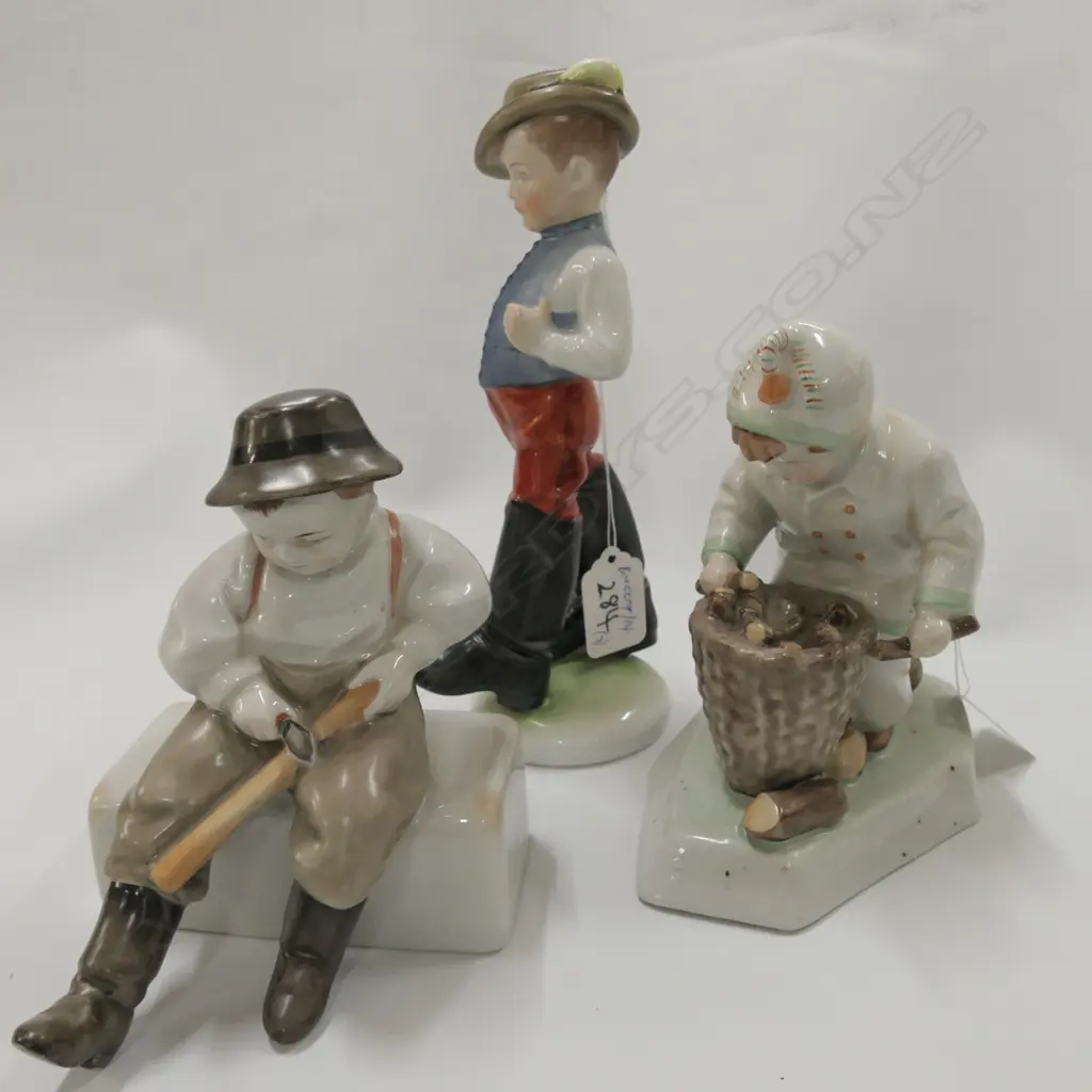 HEREND FIGURE OF A YOUNG BOY WITH 2 OTHER FIGURES, 1 AF Image 1++