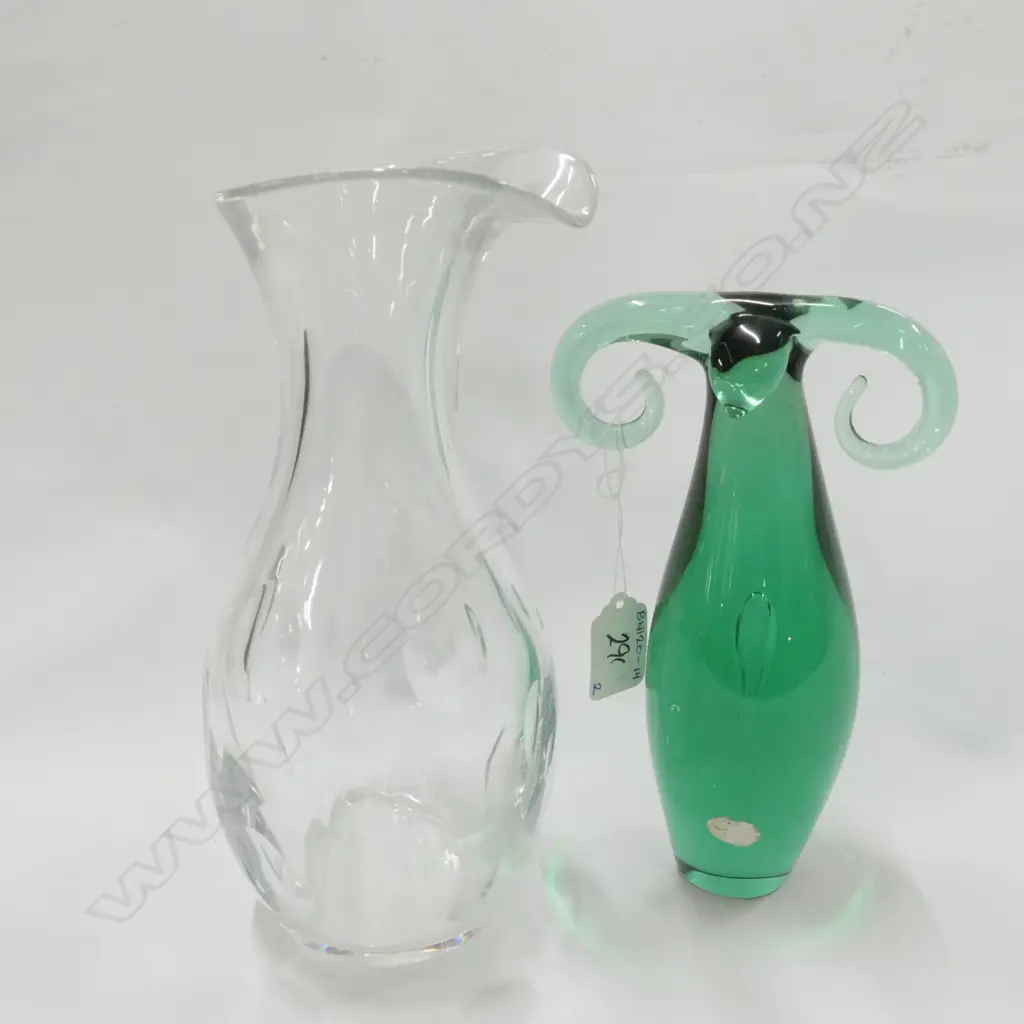 GREEN MURANO ART GLASS & CRYSTAL VASE  Image 1++