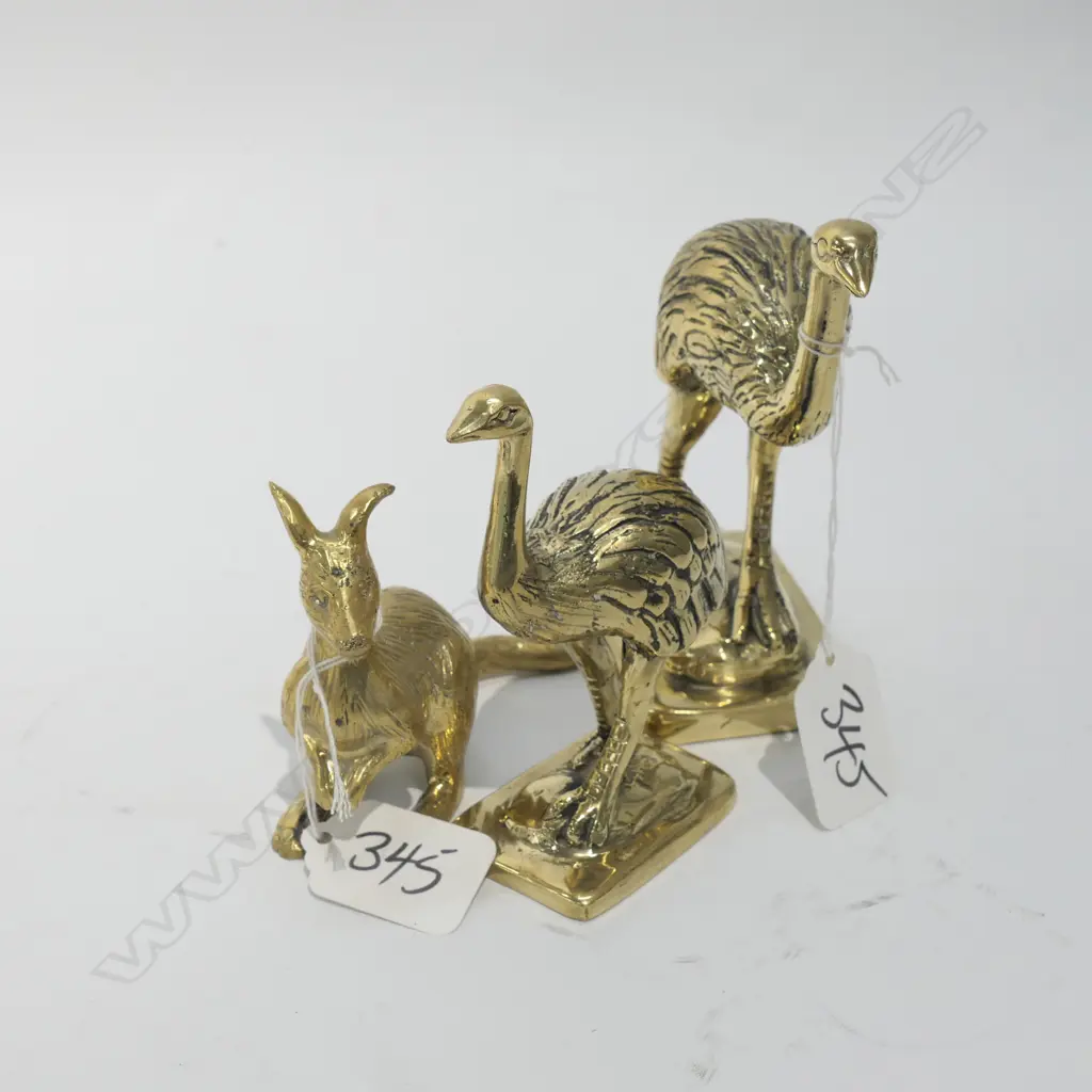 CAST BRASS KANGAROO/+ 2 EMUS H 120 MM Image 1++