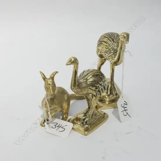 CAST BRASS KANGAROO/+ 2 EMUS H 120 MM