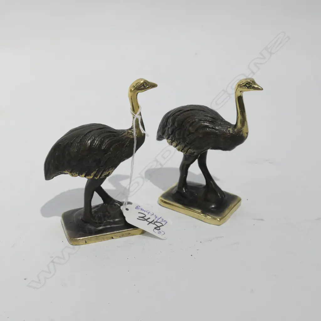 2 CAST BRONZE EMUS WITH POLISHED HEADS H 100 MM Image 1++