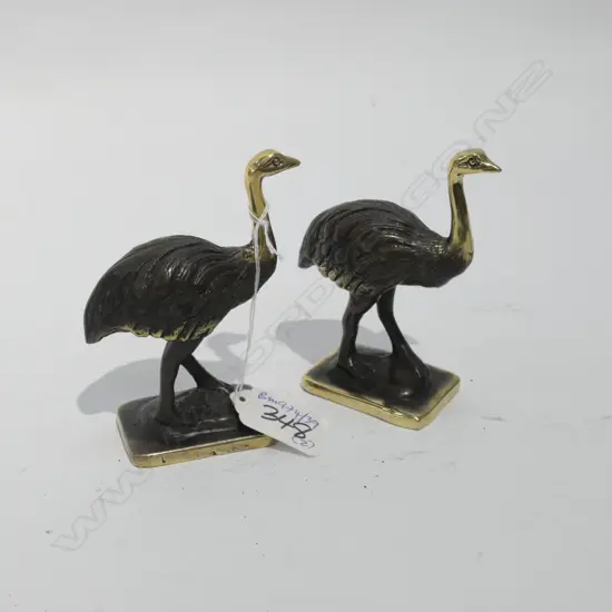 2 CAST BRONZE EMUS WITH POLISHED HEADS H 100 MM
