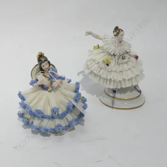 2 DRESDEN FIGURINES OF WOMAN 