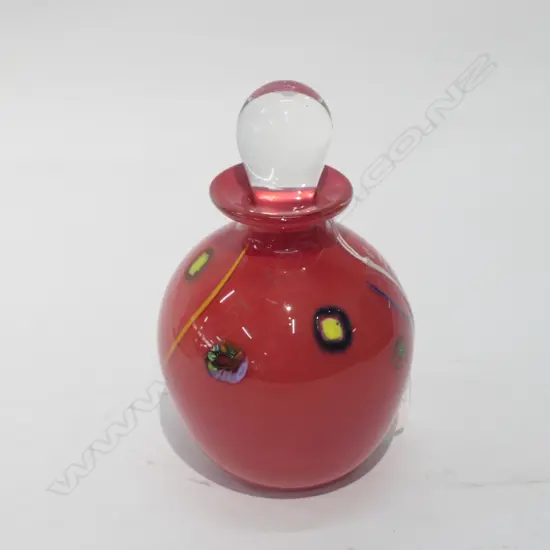 PETER VISNEK NZ ART GLASS SCENT BOTTLE WITH DIPPER STOPPER, H. 150MM