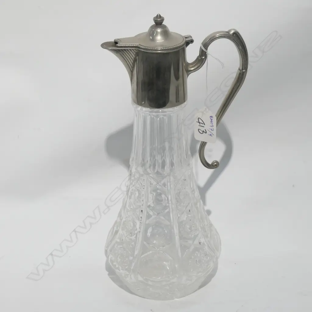 CUT GLASS CLARET JUG SILVER PLATE MOUNTED Image 1++