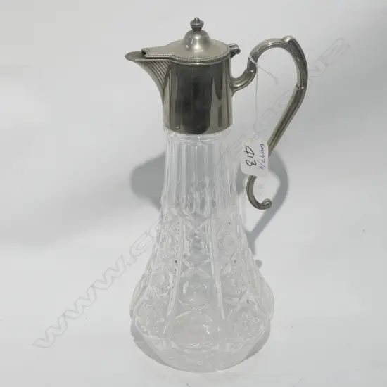 CUT GLASS CLARET JUG SILVER PLATE MOUNTED