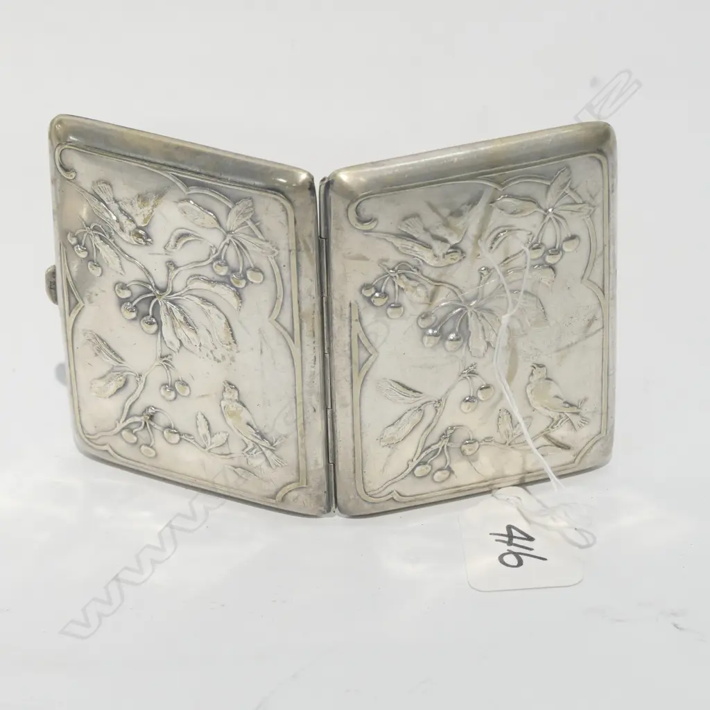 SILVER PLATED CIGARETTE CASE - BIRDS IN TREES L. 85MM Image 1++