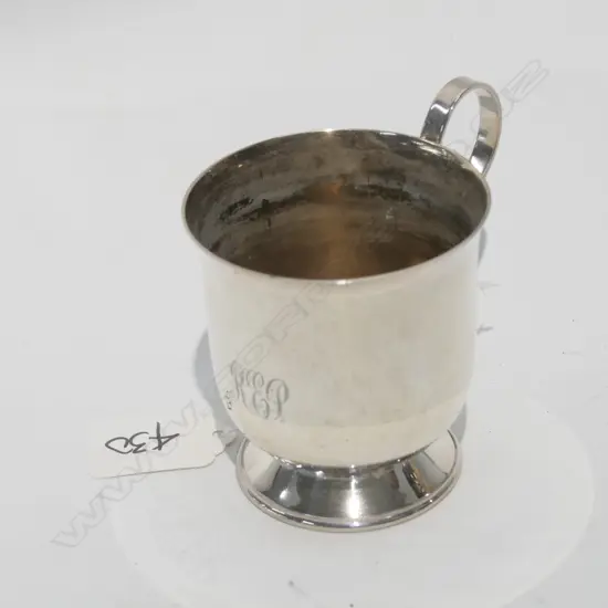 STER. SILVER CHRISTENING MUG, MONOGRAMMED, 94gm