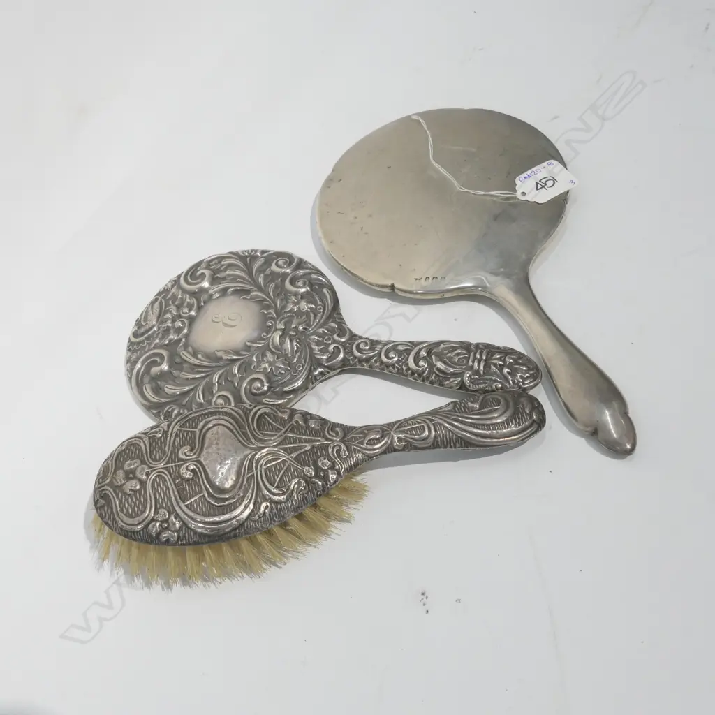 STERLING SILVER BRUSH AND TWO MIRRORS Image 1++