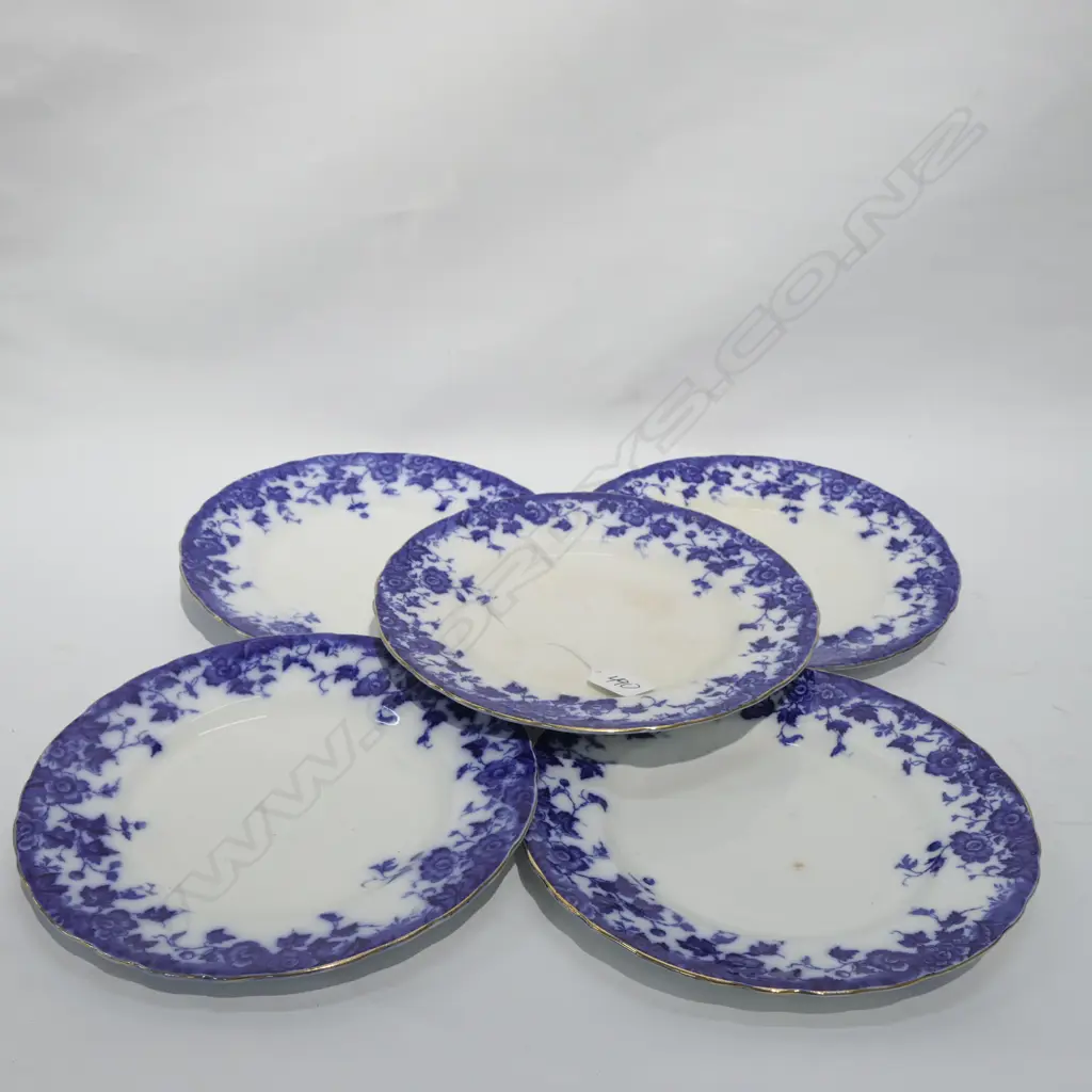 5 BURGESS & LEIGH BLUE & WHITE PLATES Image 1++