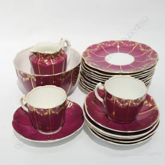 21 PCE TEA SET; 11 SIDE PLATES, 6 SAUCERS, JUG, BOWL, 2 CUPS