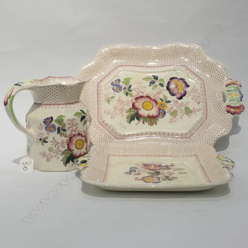 MASONS JUG 160MM H AND 2 IRONSTONE PLATTERS Image 1++