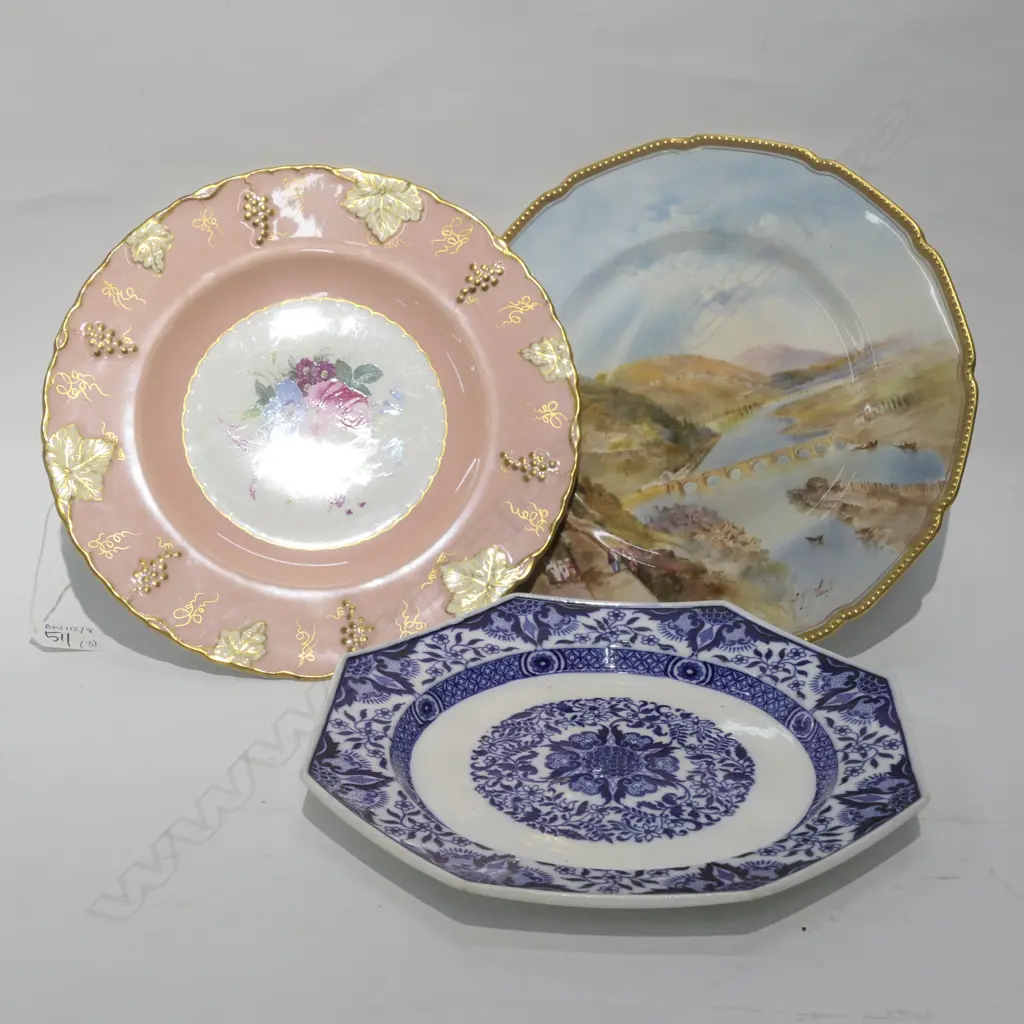 3 PLATES; DANISH B/W, ROYAL CROWN DERBY, BRIDGE SCENE Image 1++