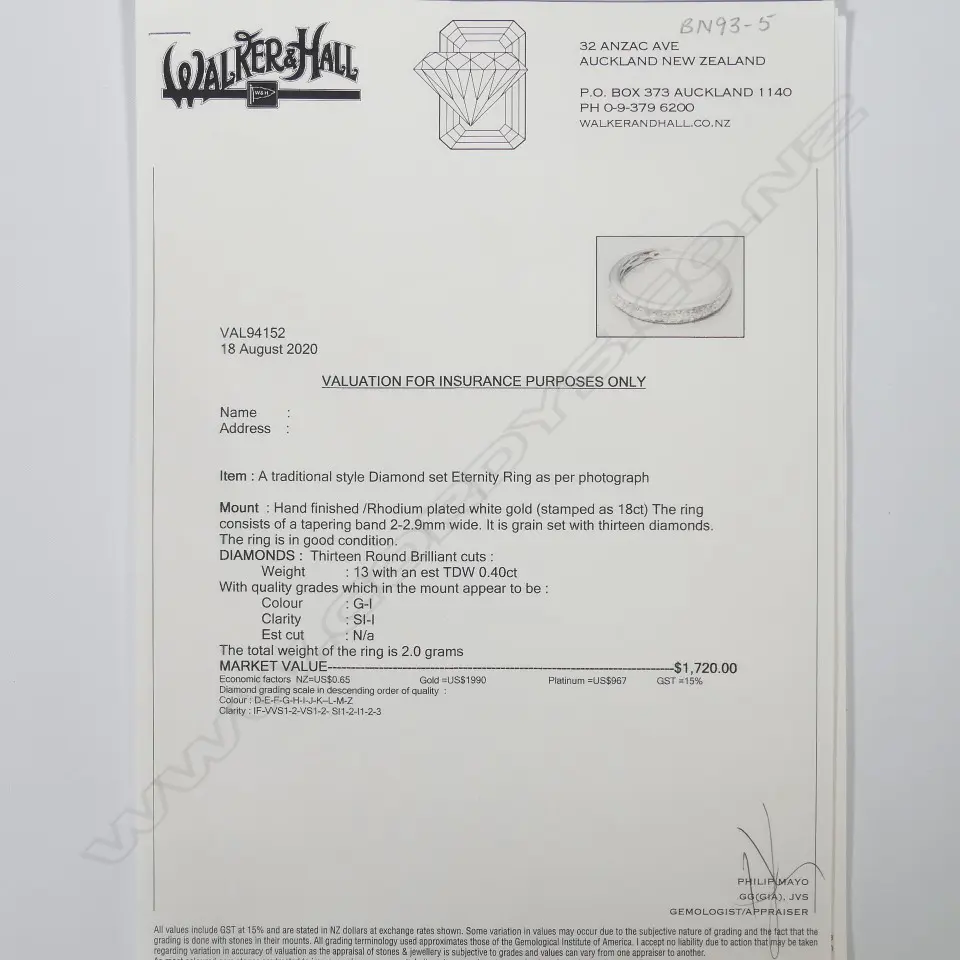 18CT WHITE GOLD AND DIAMOND BAND (VAL) Image 1++