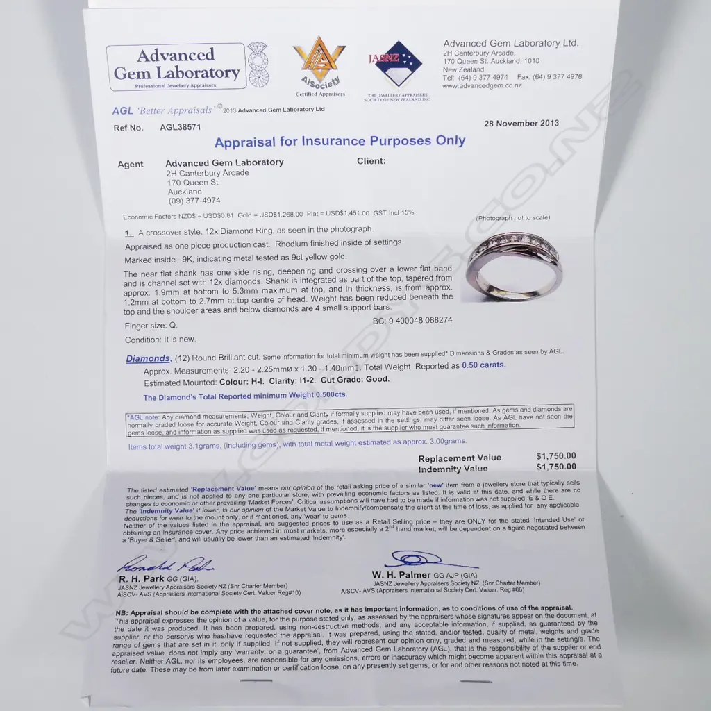 9CT GOLD AND DIAMOND CROSSOVER RING WITH VALUATION PAPERS Image 1++