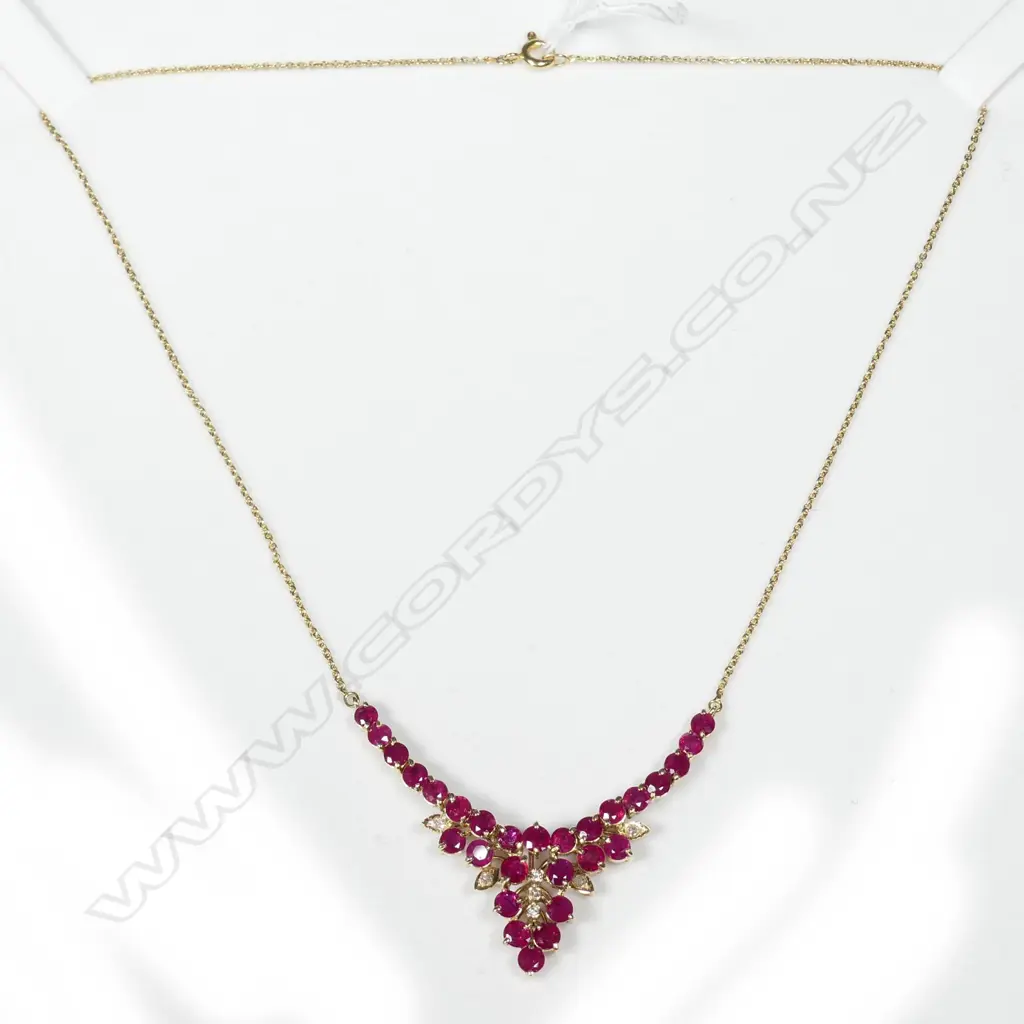 14CT GOLD DIAMOND AND RUBY NECKLACE WITH VALUATION PAPERS Image 1++