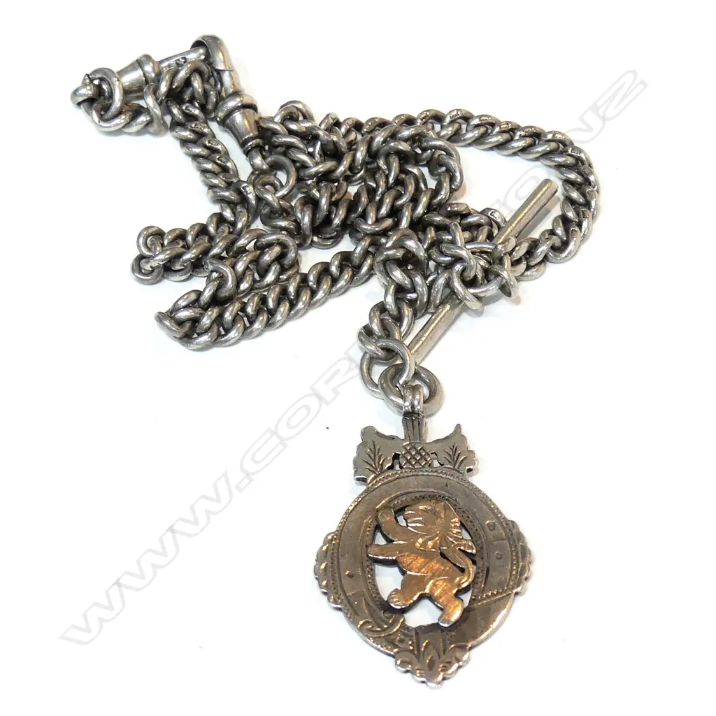 STERLING SILVER WATCH CHAIN & FOB Image 1++