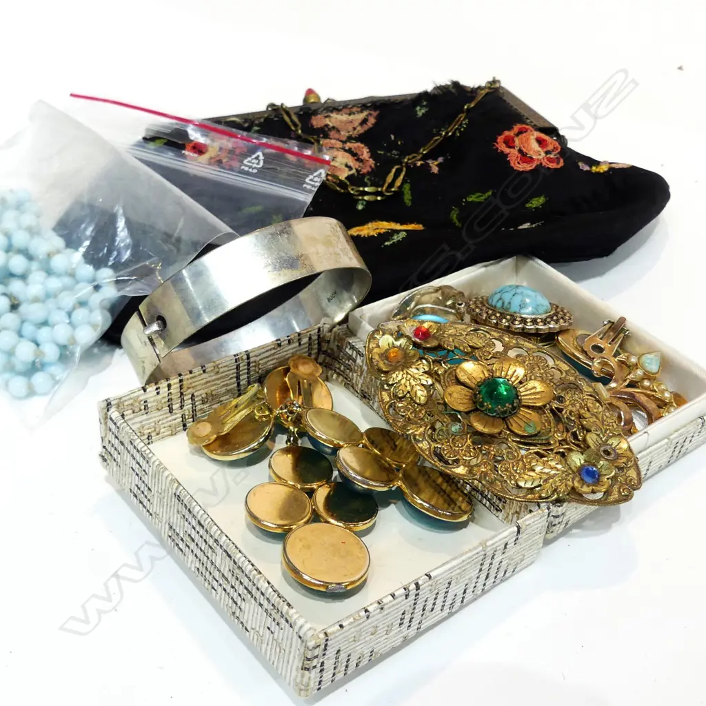 BOX LOT COSTUME JEWELLERY, PURSE ETC Image 1++