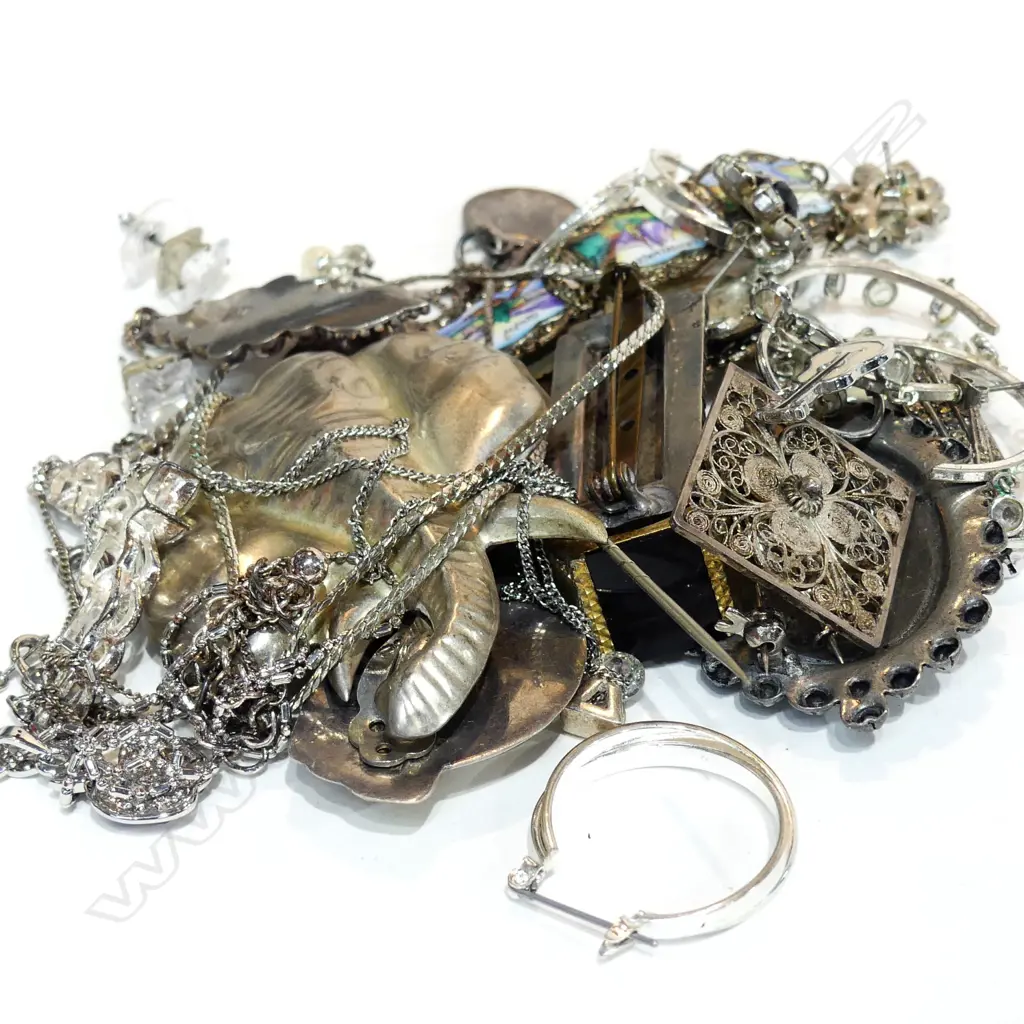 ASSORTED SILVER NECKLACES/EARRINGS/BROOCHES ETC Image 1++