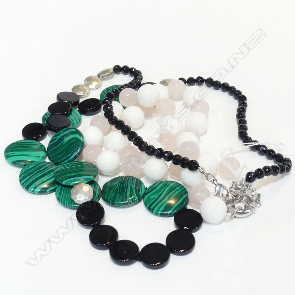 ROSE QUARTZ NECKLACE/ MALACHITE BEAD NECKLACE? Image 1++