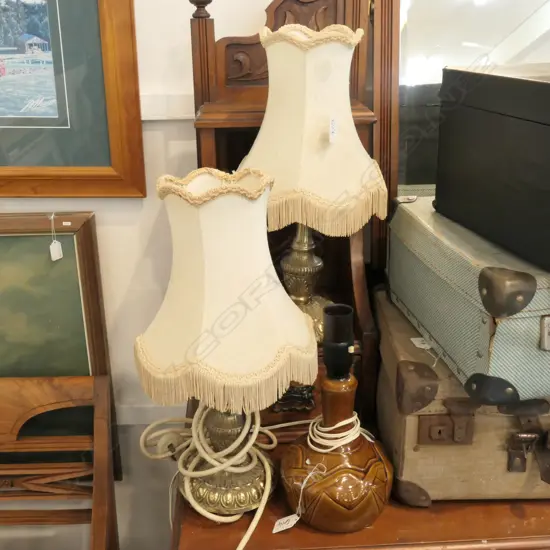 PR OF BRASS BEDSIDE LAMPS + ONE OTHER H.430MM