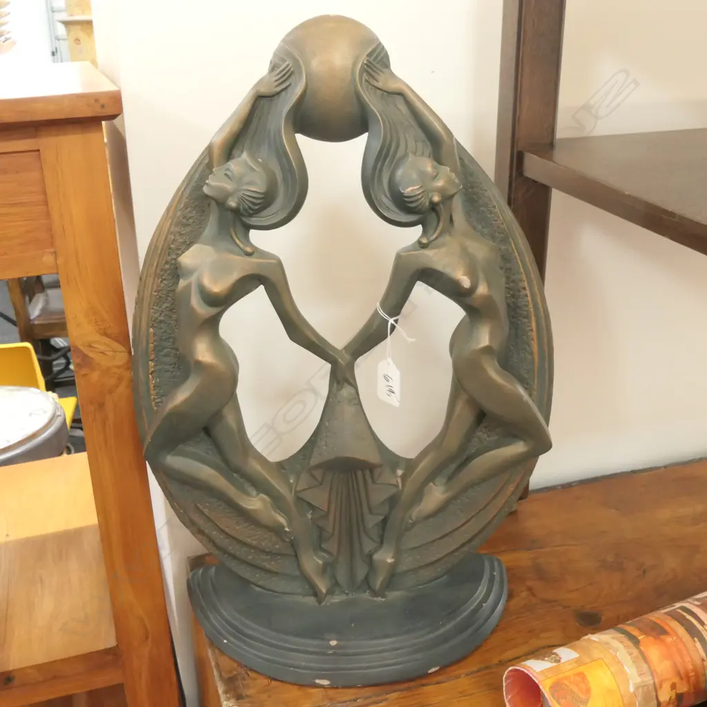 AUSTIN POTTERY DECO STYLE FIGURES SIGNED 500MM H AF CHIPPED Image 1++