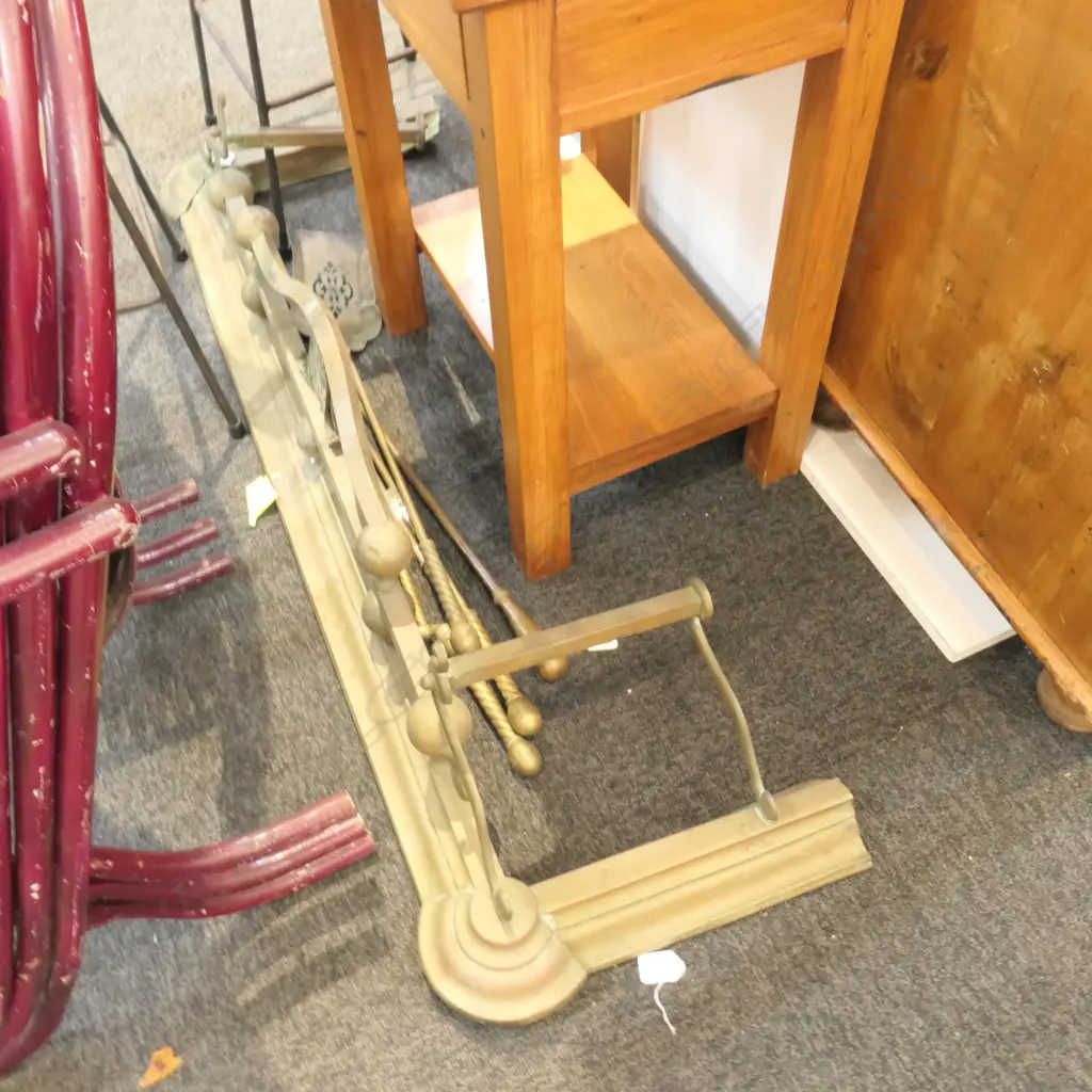 BRASS FIRE FENDER AND IRONS Image 1++