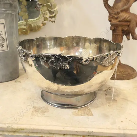 SILVER PLATE PUNCH BOWL, GRAPE AND VINE BORDER D. 270MM