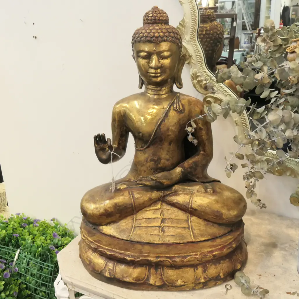 LARGE BRONZE SEATED BUDDHA ON LOTUS PLINTH Image 1++
