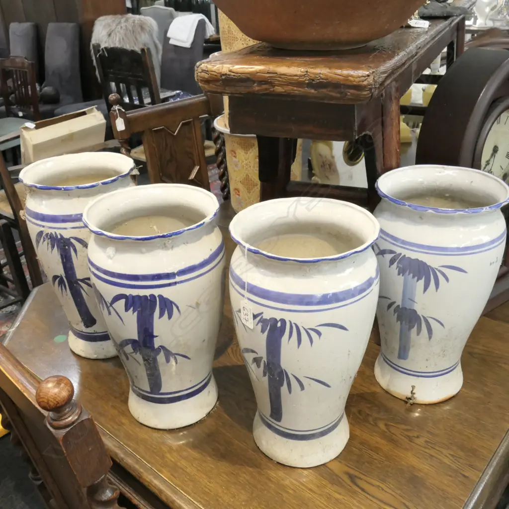 4 BLUE/WHITE PLANT POTS. H. 350MM Image 1++