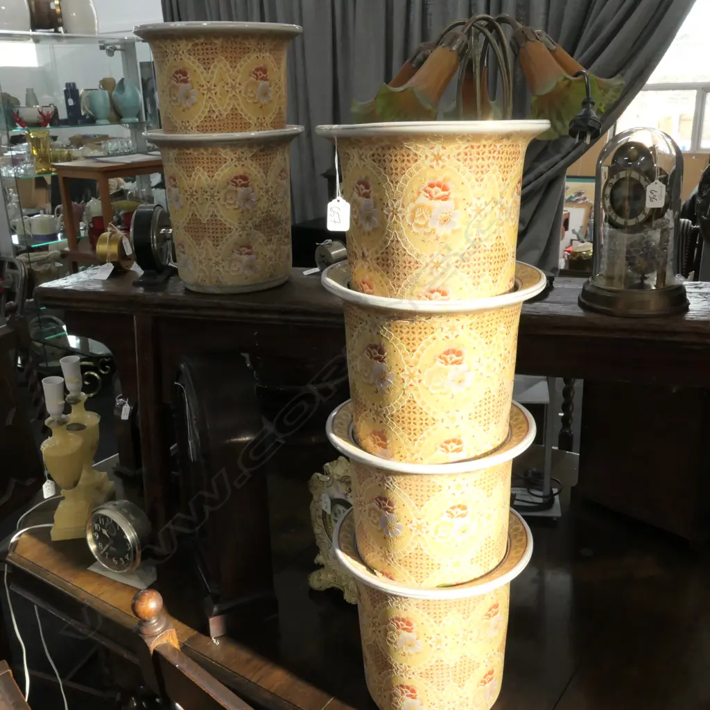 6 YELLOW FLORAL PLANT POTS. H. 260MM Image 1++