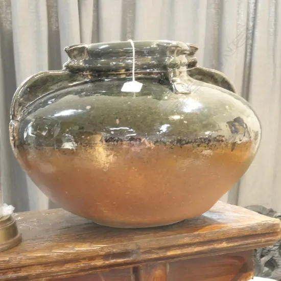 LARGE POTTERY VESSEL SIGNED 350MM DIA