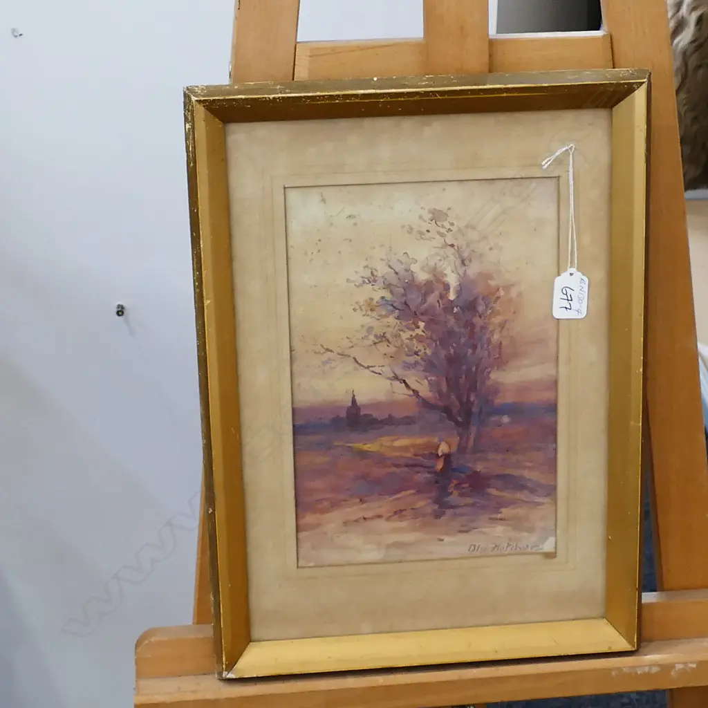 BLYTHE FLETCHER GOUACHE PAINTING DISTANT TOWN Image 1++